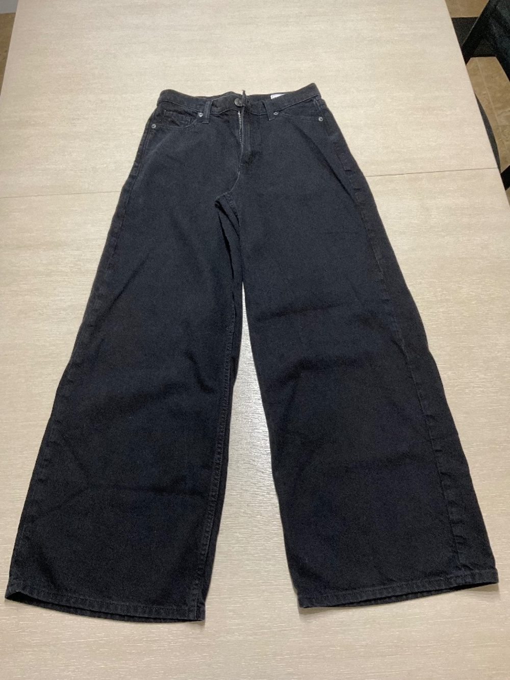 GAP Baggy Mid Rise Jeans Size 24/00R Washed Black Wide Leg Denim (A007)